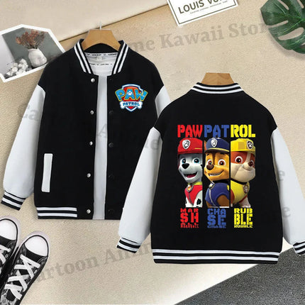 Paw Patrol Black Baseball Uniform for Children Anime Cartoon Cute Sports Jacket Children Autumn Winter Fashion Coat Kids Clothes