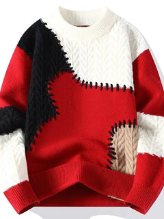 New Fashion Men O-Neck Pullovers Winter Knitted Sweaters Splicing Casual Sweaters High Quality Male Loose Pullovers Clothing 4XL