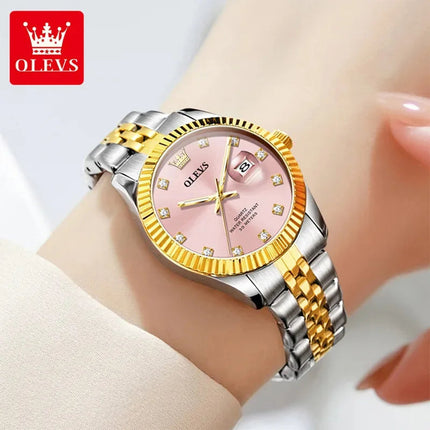 OLEVS Orologio da donna Nuovo orologio al quarzo 3705 Orologio da donna con data luminosa impermeabile in acciaio inossidabile Reloj platinumshop