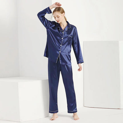 Pigiama da donna in raso accogliente set da salotto autunno manica lunga bottoni bavero top e pantaloni loungewear pigiama da 2 pezzi set pigiama abbottonato