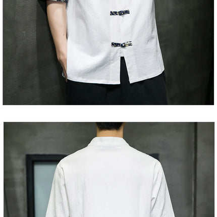 Camicia Kimono giapponese da uomo cinese retrò stampa casual cotone lino cuciture top a maniche corte estate uomo di alta qualità streetwear