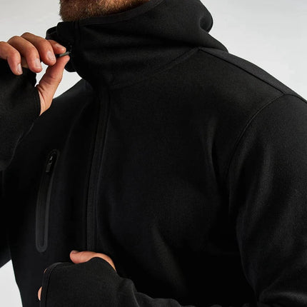 Men's Cotton Training Sets Gym Sportswear Zipper Hoodie Casual Sports Hooded 2-piece Top with Pants Black Sweatshirts Sweatpants PlatiNum