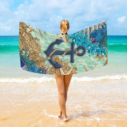1pc Ocean Element Printed Beach Towel, Starfish Boat Anchor Gym Workout Towel For Travel Pool Yoga