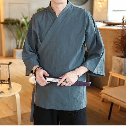 Camicie Kung Fu Stile Cinese, Abbigliamento Tradizionale Tai Chi, Completo Tang in Tinta Unita, Bluse Casual Comode in Cotone per Uomo