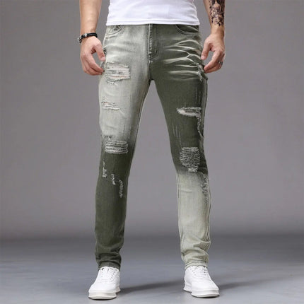 Men's Casual Jeans Vintage Straight Leg Elastic Slim Fit Autumn Winter Sweatpants Trousers Skinny Y2k Jeans Men's Cargo Pants