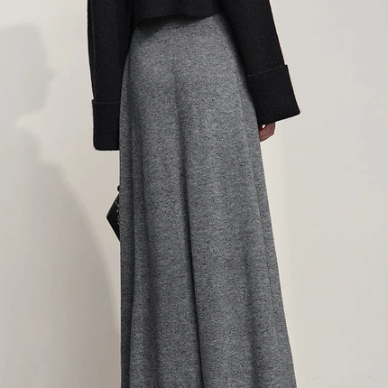 AMII Knitted Skirts For Women 2025 Autumn New Gentle A-line Long Skirt Loose Solid Color Elegant Versatile Woman Clothes12553045 PlatiNum