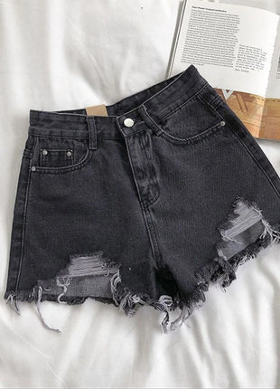 Pantaloncini di jeans coreani Donna Moda estiva Casual Jeans strappati a vita alta Tasca nappa Y2K Pantaloni caldi Streetwear Pantaloni blu
