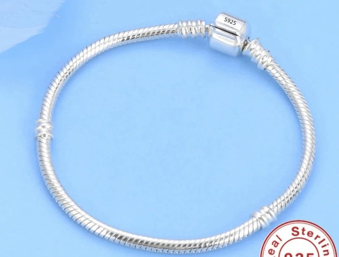 Famous Brand Original Certified 925 Sterling Silver Bracelet for Women DIY Charms Beads Snake Link Chain Classic Wrist Jewelry PlatiNum