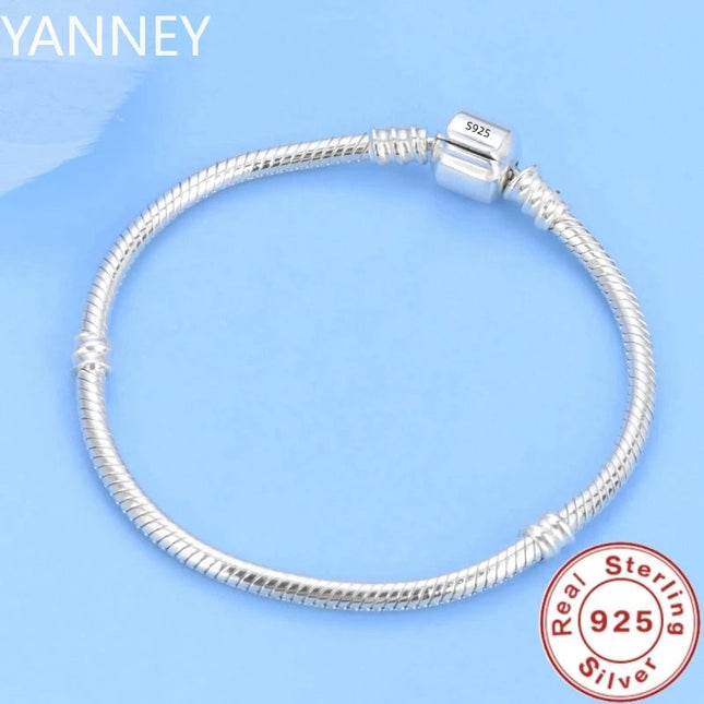 Famous Brand Original Certified 925 Sterling Silver Bracelet for Women DIY Charms Beads Snake Link Chain Classic Wrist Jewelry PlatiNum