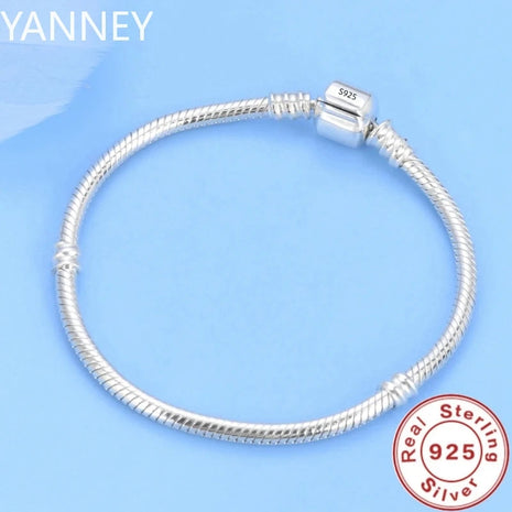 Famous Brand Original Certified 925 Sterling Silver Bracelet for Women DIY Charms Beads Snake Link Chain Classic Wrist Jewelry PlatiNum