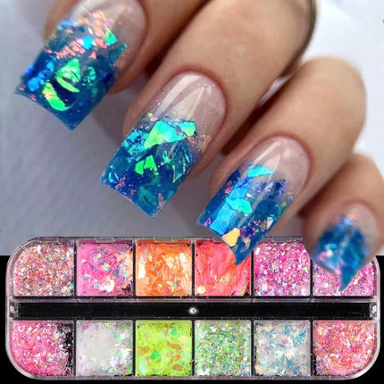 12 Grids Aurora Chameleon Nail Glitter Flakes Irregular Crystal Glass Sequins Powder Shiny Mermaid Paillette Nail Art Decoration 2026