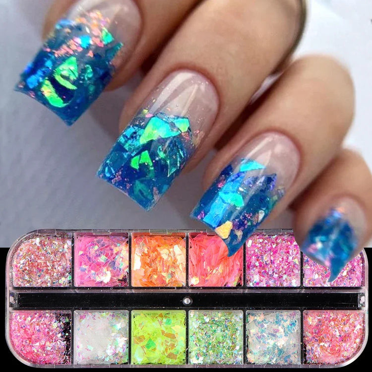 12 Grids Aurora Chameleon Nail Glitter Flakes Irregular Crystal Glass Sequins Powder Shiny Mermaid Paillette Nail Art Decoration 2026