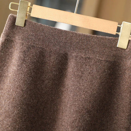 Autumn Winter Women Wool Skirt Elastic Waist Mini Slim Fit Cashmere Skirts 100% Merino Wool Knitted Office Lady Above Knee Dress PlatiNum