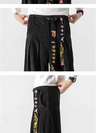 Cineserie Cintura Pantaloni da uomo Moda Pantaloni sportivi larghi Harajuku Pantaloni da jogging Hip Hop Velluto a coste Coppia casual Pantaloni Harem M-5XL