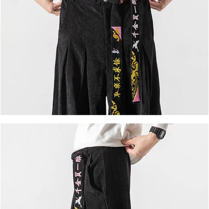 Cineserie Cintura Pantaloni da uomo Moda Pantaloni sportivi larghi Harajuku Pantaloni da jogging Hip Hop Velluto a coste Coppia casual Pantaloni Harem M-5XL