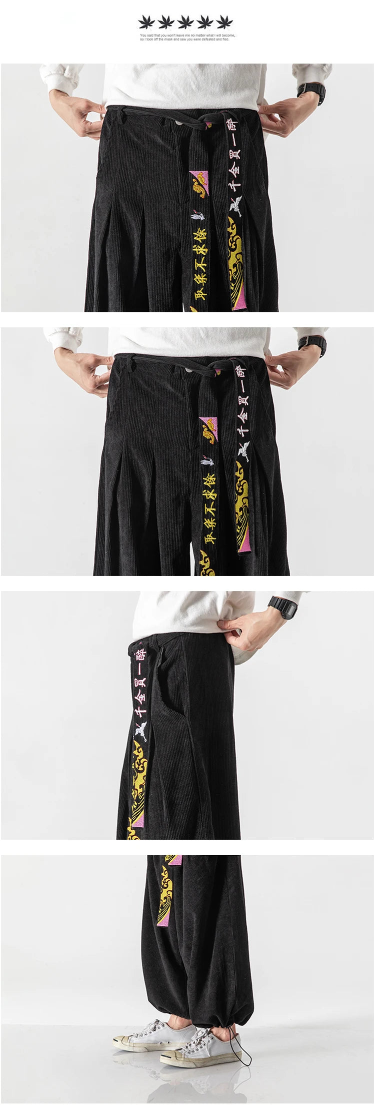 Cineserie Cintura Pantaloni da uomo Moda Pantaloni sportivi larghi Harajuku Pantaloni da jogging Hip Hop Velluto a coste Coppia casual Pantaloni Harem M-5XL