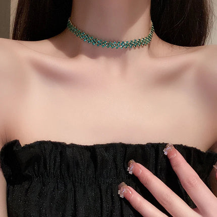 Luxury Shiny Full Rhinestone Choker Necklace for Women Personalized Geometric Crystal Necklaces Wedding Jewelry Party Gifts PlatiNum