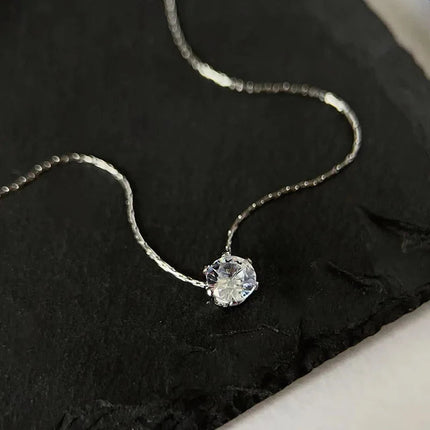 ANENJERY 316L Stainless Steel Zircon Thin Clavicle Chain Necklace for Women Festive Party Jewelry Wholesale PlatiNum