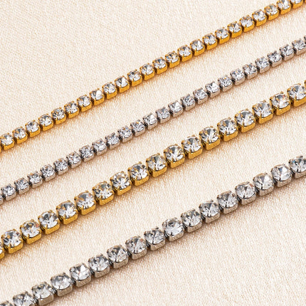 Hot Sale New Style Stainless Steel Charm Shine Zircon Crystal Necklace Link Chain For Women Girls Fashion Jewelry PlatiNum