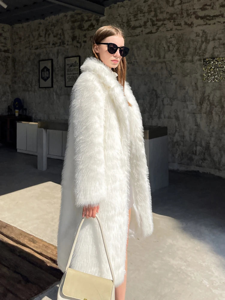 ZADORIN Winter Fluffy Jacket Women Solid Lapel Long Faux Fox Fur Coat Ladies Furry Warm Pink White Jacket Trench Coats Tops