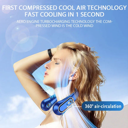 2025 Nuovi best seller Ventilatore da collo indossabile Condizionatore d'aria portatile Ventilatore da collo senza lama Dispositivo di raffreddamento dell'aria 5 marce e schermo a LED