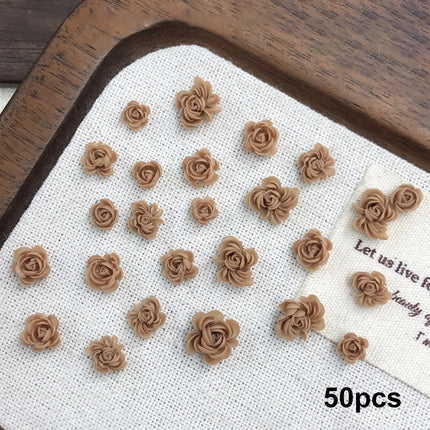 Delicate Dark Red Brown White Rose Flower Leaf Lily Tender Camellia Nail Charms Art Resin Decorations Manicure Tools Accessories