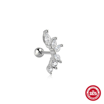 AIDE Heart Round Ball Flat Helix Piercing Earring 925 Sterling Silver Ear Studs Geometric Zircon Exquisite Trinket Studs Aretes PlatiNum