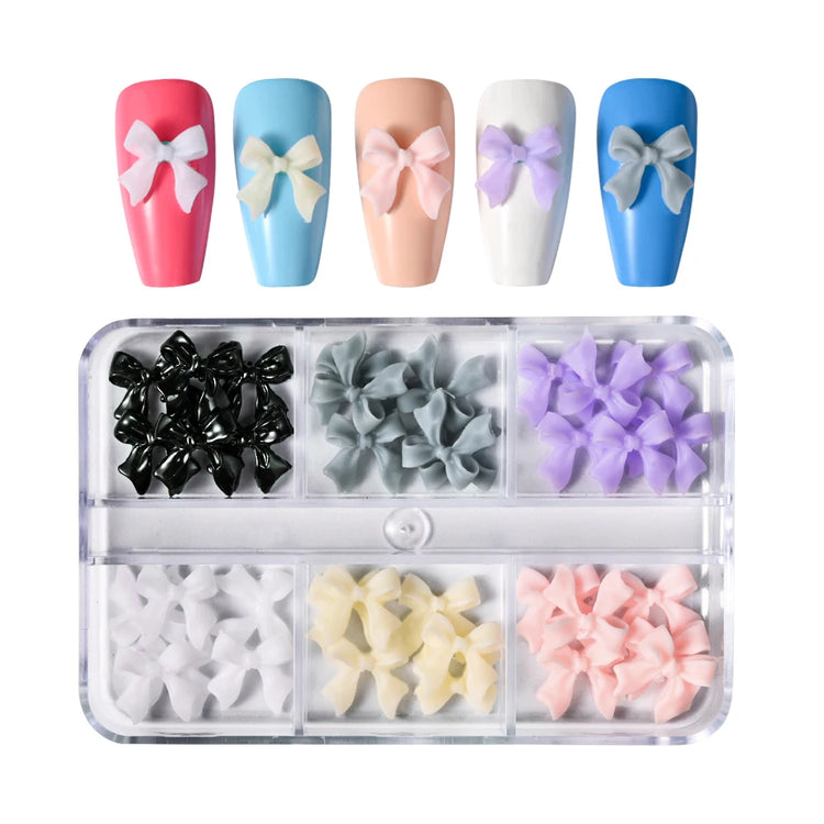 100/50/30pcs Resin Bow Nail Charms White Black 3D Long Ribbon Bowknot 3D Rhinestone For Korean DIY Kawaii Nail Art Decoration