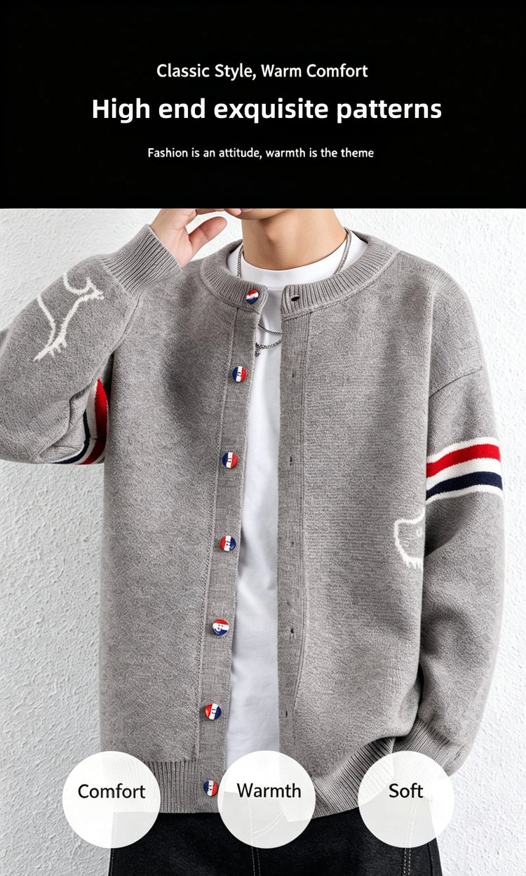 Designer Brand Long Sleeve Knitted Cardigan Men's New Trend Color Blocked Button Design Couple's Casual Warm Round Neck Coat