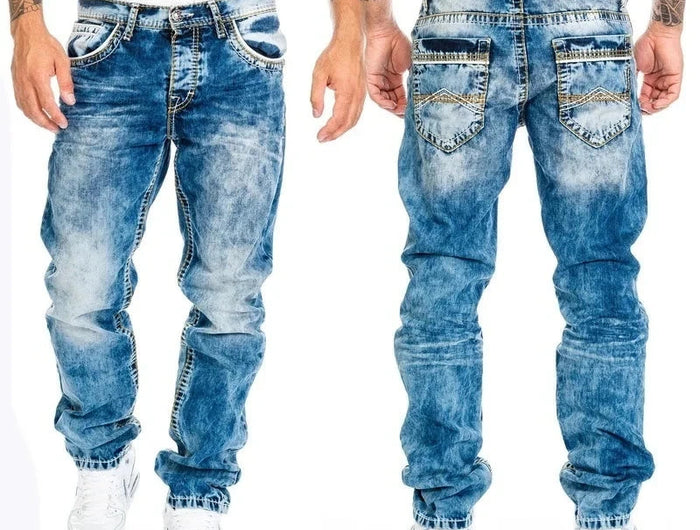 New 2025 men's jeans straight leg elastic slim fit jeans men's long pants men's casual pants denim pants loose jeans PlatiNum