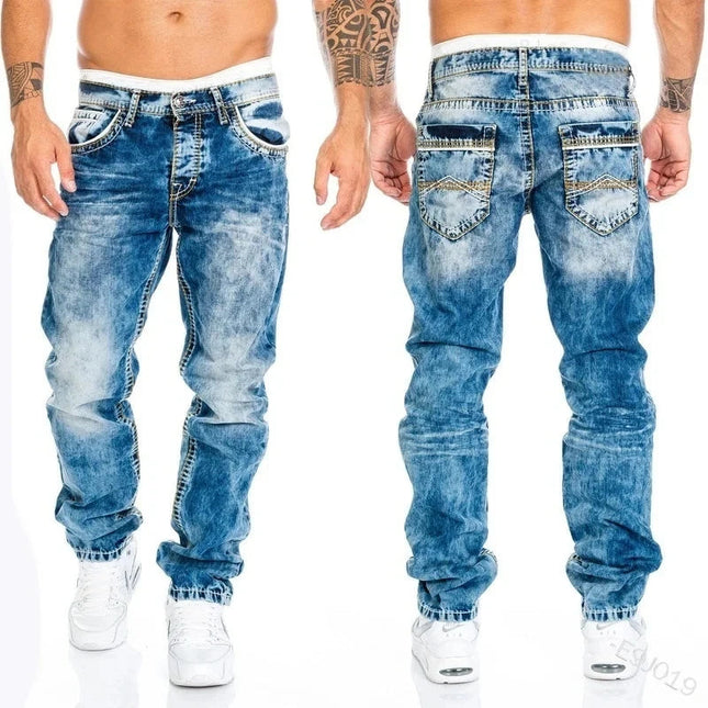 New 2025 men's jeans straight leg elastic slim fit jeans men's long pants men's casual pants denim pants loose jeans PlatiNum