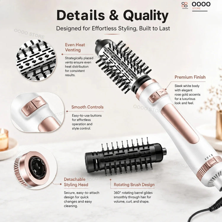 Multi‑Function Rotating Hot Air Brush 800W Adjustable Temperature Hair Volumizer for Salon‑Style Hairstyling at Home