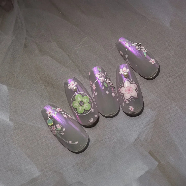 5D Kawaii Lily Nail Art Stickers 1pcs Japanese Pink White Flower With Diamond Self Adhesive Nail Decorations Slider Decals DIY