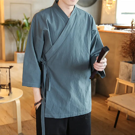 Camicie Kung Fu Stile Cinese, Abbigliamento Tradizionale Tai Chi, Completo Tang in Tinta Unita, Bluse Casual Comode in Cotone per Uomo