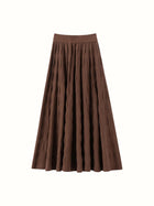 Women Cashmere Skirt A-Line Jacquard Elastic Waist Flared Skirt Autumn Winter 100% Cashmere Knitted Office Lady Curled Hem Dress PlatiNum