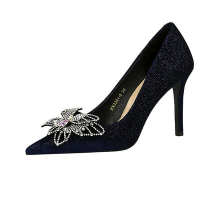 Tacchi sottili in pelle scamosciata stile europeo americano di lusso leggero ed elegante per banchetti Scarpe da donna con grandi fiocchi alla moda con tacchi altissimi