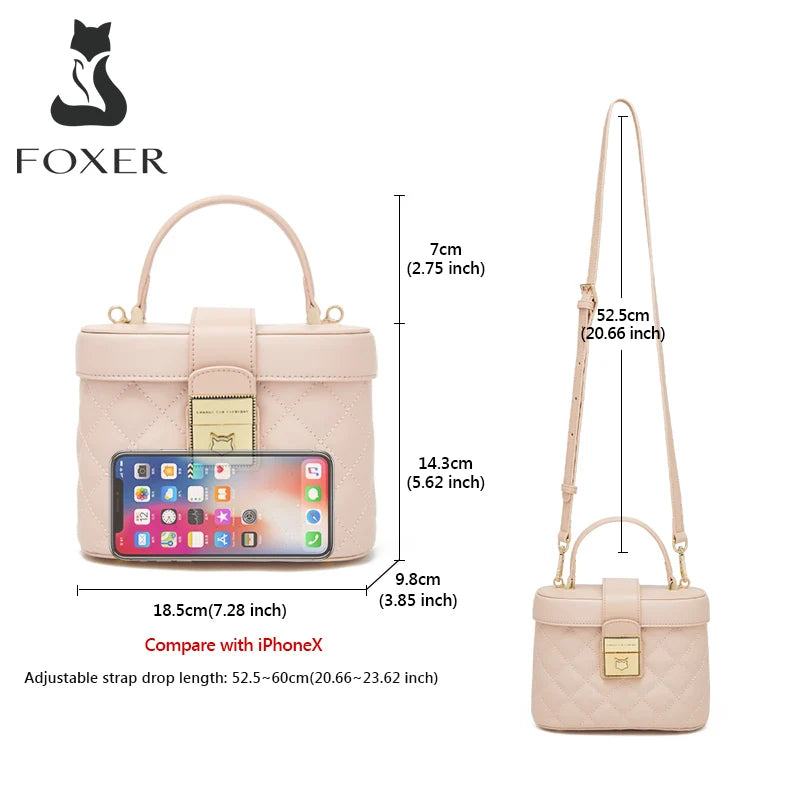 FOXER Split Leather Women's Box Mini Handbag Fashion Brand Crossbody Shoulder Bag Lady Messenger Bag Elegant Small Tote