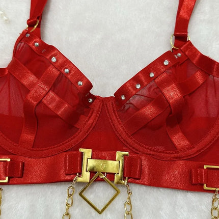 Toucheart Erotic Underwear Mesh See-through Patchwork Metal Chain Hot Girls Sexy Seductive Coquette Nightclub Party Dance Suit