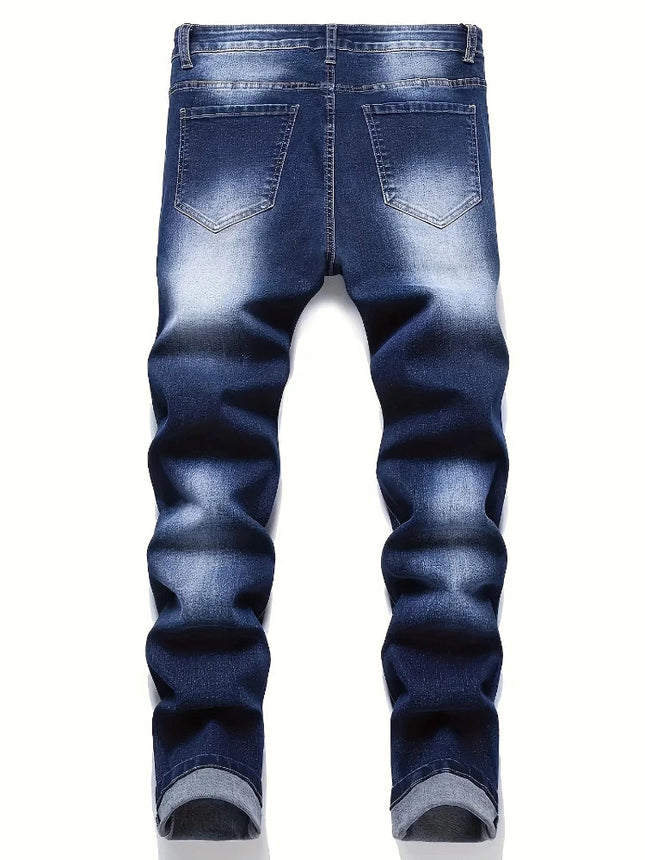 Riding Motorcycle Mens Pants Hip Hop Ripped Skinny Jeans Breathable Casual Fashion Blue Denim Trousers Streetwear Men Clothing PlatiNum