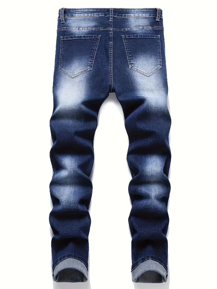 Riding Motorcycle Mens Pants Hip Hop Ripped Skinny Jeans Breathable Casual Fashion Blue Denim Trousers Streetwear Men Clothing PlatiNum