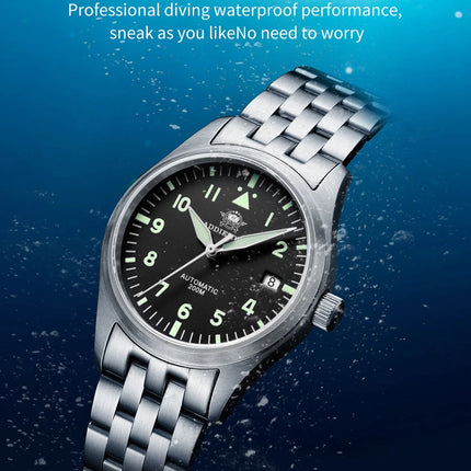 ADDIESDIVE Classic Men's watch Sapphire Automatic 8215 Stainless Steel Pilot watch Leather Luminous 200m Diving Dress Watch New