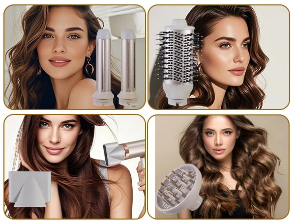 Hatteker Hair Dryer Styler Multi-Function Hot Air Brush Straight/Curly Foldable Blow Combo for Women Travel Lightweight