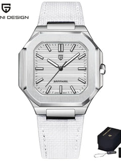 PAGANI DESIGN 37MM Orologio al Quarzo di Alta Gamma, Quadrato, Semplice ed Elegante, con Cristallo Zaffiro, Cassa in Acciaio Inossidabile, Regalo per Uomo