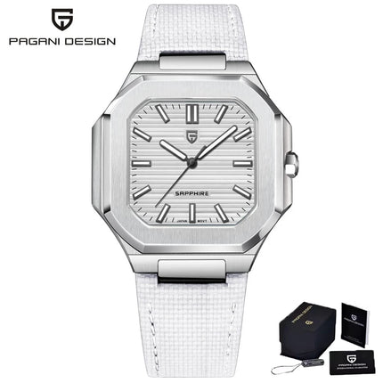 PAGANI DESIGN 37MM Orologio al Quarzo di Alta Gamma, Quadrato, Semplice ed Elegante, con Cristallo Zaffiro, Cassa in Acciaio Inossidabile, Regalo per Uomo