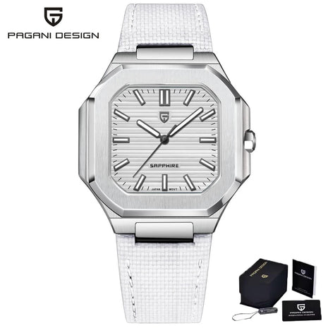 PAGANI DESIGN 37MM Orologio al Quarzo di Alta Gamma, Quadrato, Semplice ed Elegante, con Cristallo Zaffiro, Cassa in Acciaio Inossidabile, Regalo per Uomo