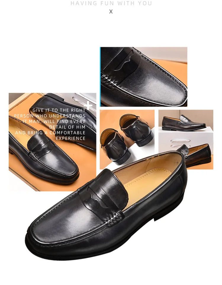 Mocassini da uomo di lusso in vera pelle slip on scarpe eleganti da lavoro casual nere scarpe da ufficio per feste di matrimonio da uomo