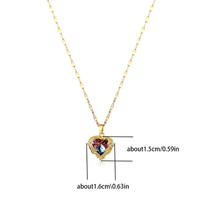 Collana con ciondolo a forma di cuore in cristallo colorato di lusso superiore per le donne Gioielli alla moda in acciaio inossidabile 316L Catena da collo da sposa femminile