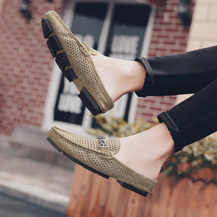 Nuove Ciabatte da Uomo alla Moda in Vera Pelle, Scarpe Casual Traspiranti con Design Traforato, Comode Slip-on per Guida, Mocassini da Uomo