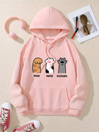 Three cat paw pattern printed hoodie, drawstring casual hooded sweatshirt, suitable for winter and autumn, women's clothing