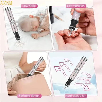 Electric Nail Drill Machine Rechargeable 500mAh Portable Nail File Kit 4 Speed Adjustable Manicure Tool for Nail Polishing Gel Removal Salon Beauty Care